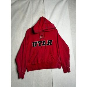Utah Utes‎ Hoodie Champion Elite  Mens Small Red Raglan Pullover Sweatshirt NCAA